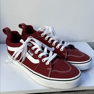 NWOT Vans Men's Burgundy and White Canvas Sneakers